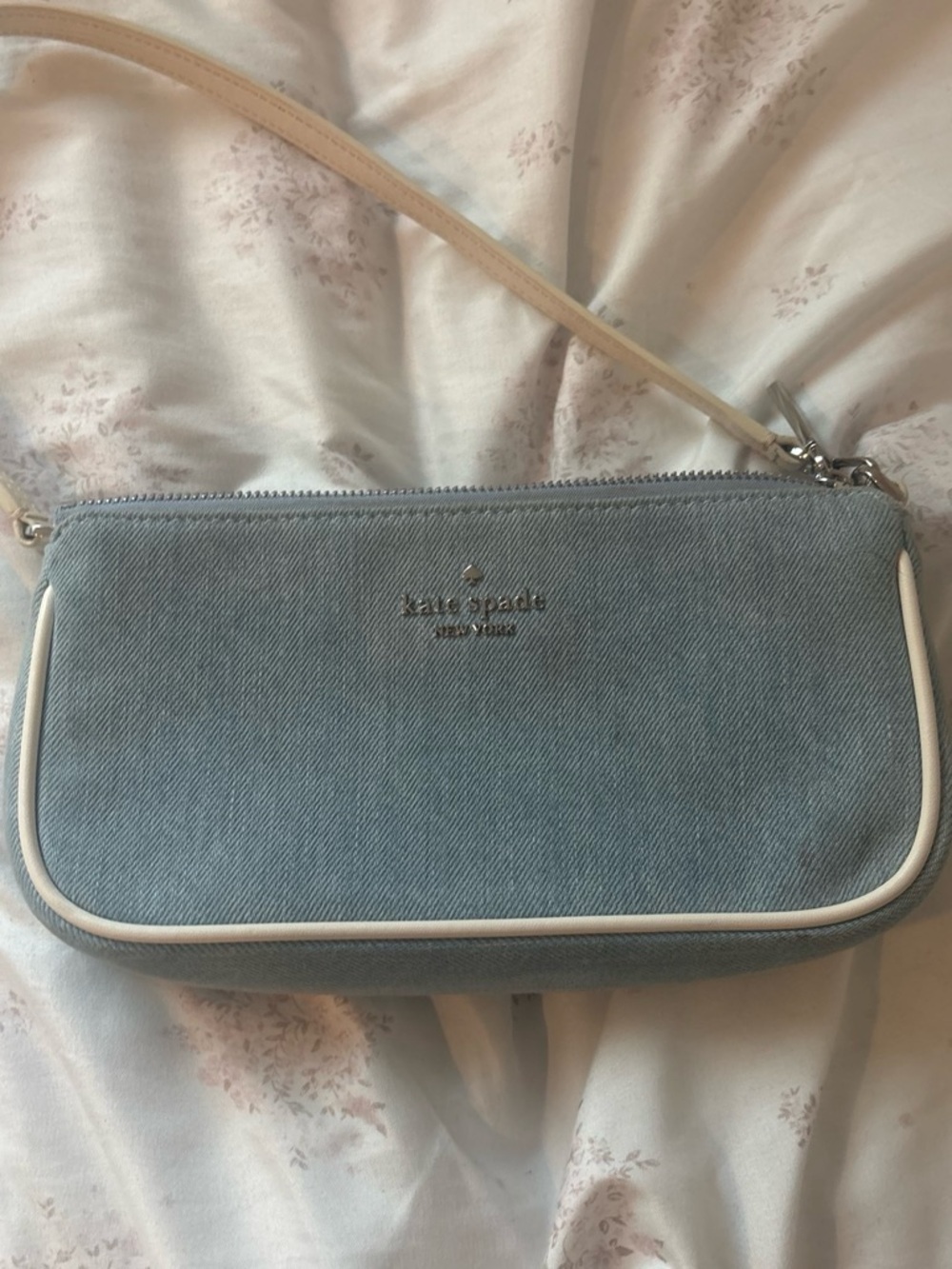 kate spade light blue denim crossbody with white trim